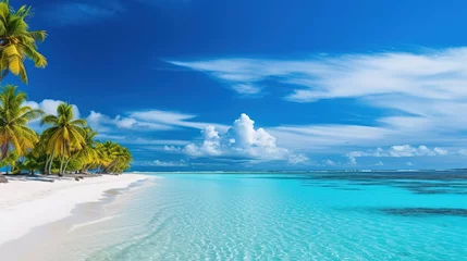 Foto auf Acrylglas Bora Bora, Französisch-Polynesien Beautiful tropical beach and sea with palm trees and blue sky, generative ai