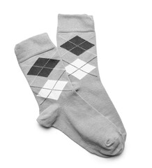 Pair of cotton socks on white background