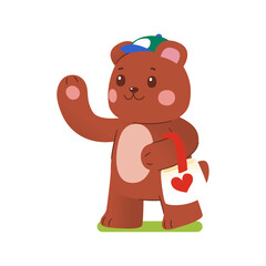 Brown Bear With Reusable Bag, Eco Bag, Save The Earth, Illustration