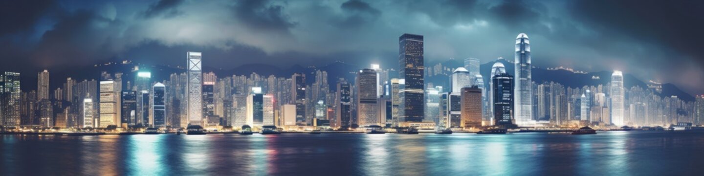 Banner Asian City Skyline Nightlife Backdrop Generative AI