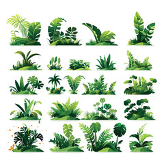 jungle set vector flat minimalistic isolated illustration - obrazy, fototapety, plakaty