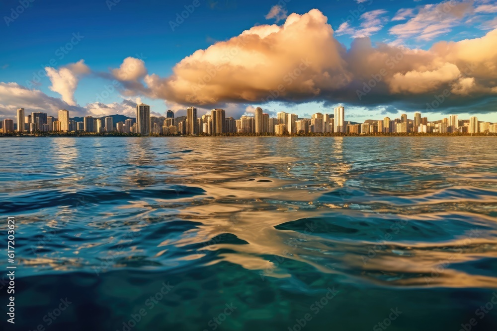 Poster hawaiin ocean wide angle view background generative ai
