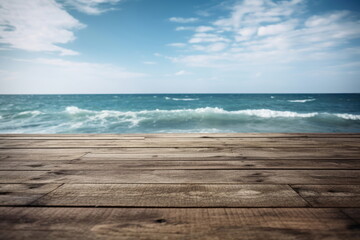 Fototapeta na wymiar wooden board with sea background