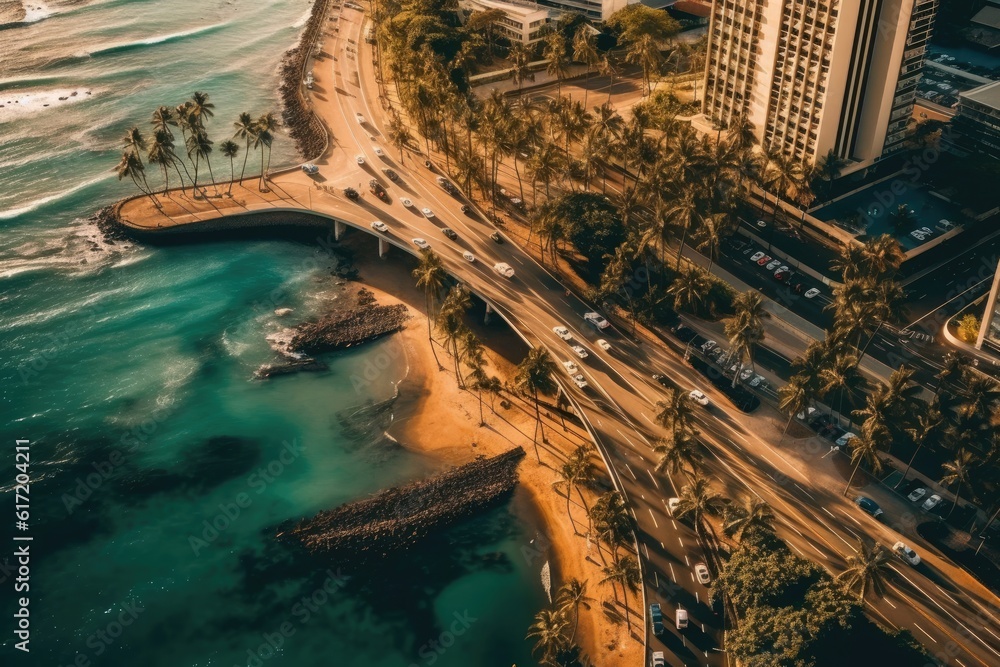 Poster aerial hawaii seaside view background generative ai