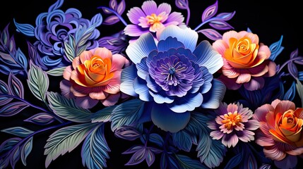 close up kirigami style blossom floral bouquet decoration made with Generative AI