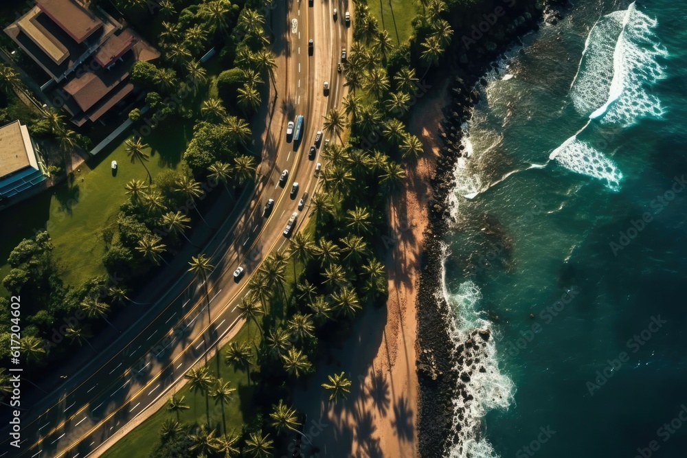 Poster aerial overhead hawaii seaside wide angle view backdrop generative ai