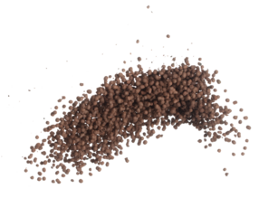 Clay Drainage tiny size ball pour fall down, explosion in air. Clay Drainage ball splash in shape form line floating. White background isolated high speed shutter freeze motion