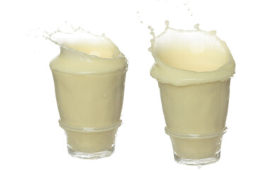 Tofu Soybean soymilk pour fall down. Soybean milk or cosmetic cream moisturizer spill splash in...