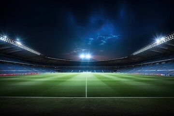 Fototapeta na wymiar A shot of a football stadium with lights made with Generative AI