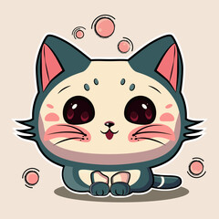 Cute cat, kawaii kitten, vector illustration character cute cat