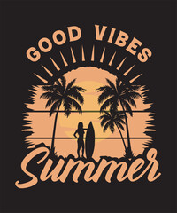 Fully editable Vector EPS 10 Outline of Good Vibes Summer T-Shirt Design an image suitable for T-shirts, Mugs, Bags, Poster Cards, and much more. The Package is 4500* 5400px
