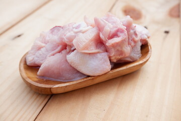 selectively focus on peeled and raw chicken
