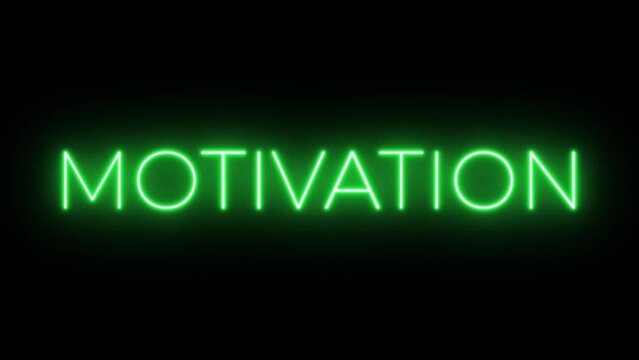 Flickering neon green glowing motivation sign animated black background