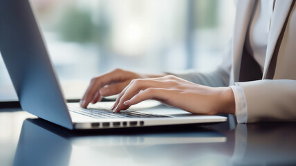The hand of the young businesswoman, exuding confidence in her tailored suit, a testament to her expertise in harnessing technology for business and advertising purposes.