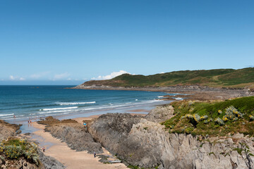 Fototapeta na wymiar View of Barricane Beach, also known as Combesgate Beach, in Devon, UK