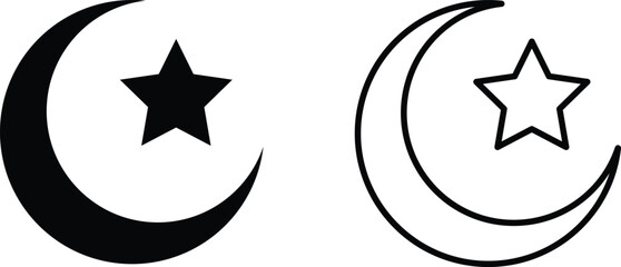 Crescent moon and star in two styles . Islamic symbol. Islamic icons can be used for the month of Ramadan, Eid and Eid Al-Adha. for logo, website and poster designs. vector illustration - obrazy, fototapety, plakaty