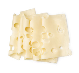 Slices of Swiss cheese on white background