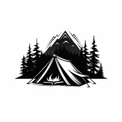 illustration of tent camping in the mountains