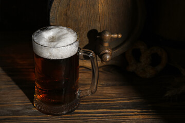 Mug of cold beer on table. Oktoberfest celebration