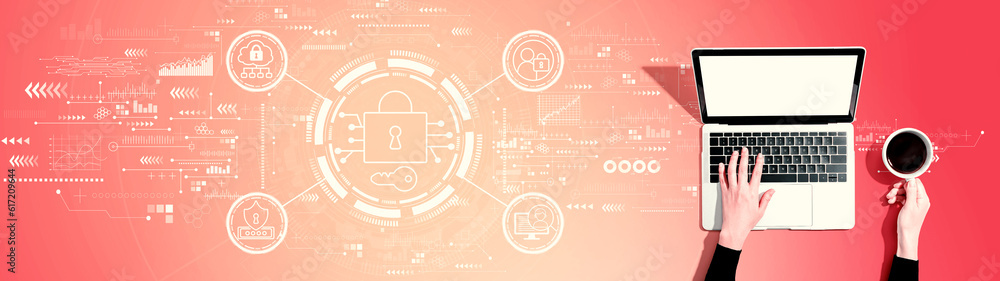 Poster data security concept with person using a laptop computer