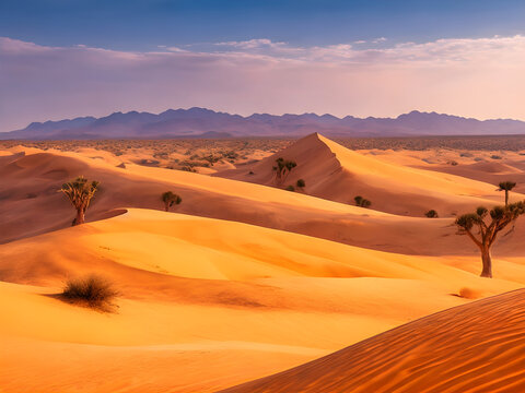 vast desert with sand dunes stretching,generative ai