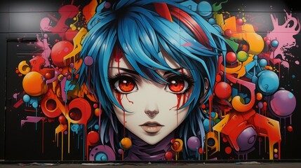 anime portrait of a girl in a graffiti