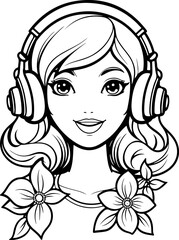vector art of a cute girl wearing headphones listening to music
