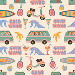 Retro summer pattern with groovy Vintage elements. - 617212039