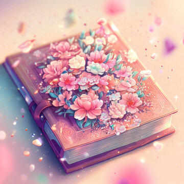 Watercolor painting memory book with splash flower.Generative AI