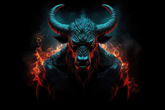 Half Man, Half Bull Minotaur: Concept for Greek Mythology Stories, Horrifying Ancient Beasts, and Mysterious Labyrinth Tales. Generative AI