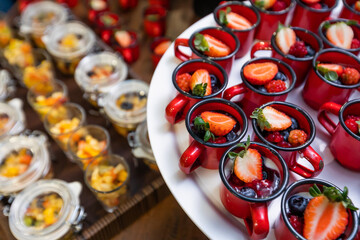 Strawberry dessert in coffee cup