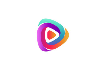 Media play colorful gradient 3D logo template