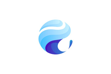 Blue ocean wave 3D logo design element