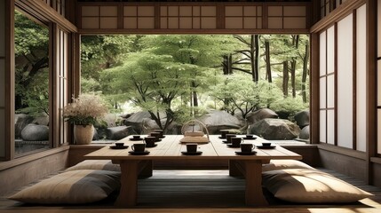 Fototapeta premium Serenity and Simplicity: A Rustic Japanese Dining Room Generative AI 8