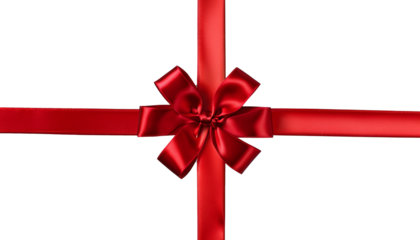 Red ribbon with bow isolated on white background	
