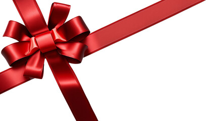 Red ribbon with bow isolated on white background	
