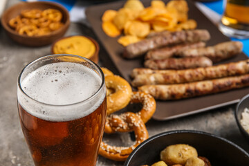 Glass of cold beer on table. Oktoberfest celebration