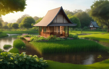 Obraz premium A garden house in Thailand, Generative AI Illustration.