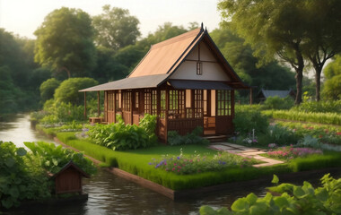 Fototapeta na wymiar A garden house in Thailand, Generative AI Illustration.