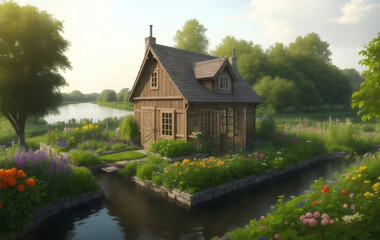 Obraz premium A European garden house, Generative AI Illustration.