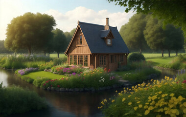 Fototapeta premium A European garden house, Generative AI Illustration.