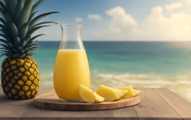 Fototapeta na wymiar A glass of fresh pineapple juice, Generative AI Illustration.