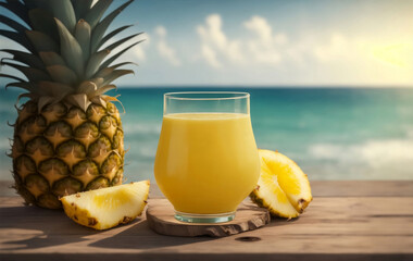 Obraz na płótnie Canvas A glass of fresh pineapple juice, Generative AI Illustration.