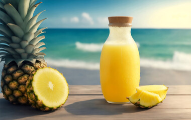 Fototapeta na wymiar A glass of fresh pineapple juice, Generative AI Illustration.