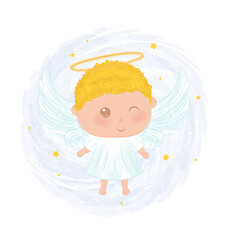 Isolated cute male angel character Vector illustration