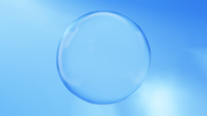 水色背景に一つの透明な球体。3d。（横長）