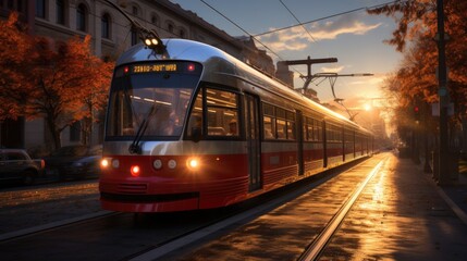 Solar powered streetcar system. Created with Generative AI technology