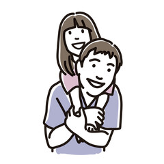 娘をおんぶする父親