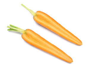 Slices of fresh carrots on white background
