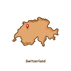 Hand Drawn Map of Switzerland with Brown Color. Modern Simple Line Cartoon Design. Good Used for Infographics and Presentations - EPS 10 Vector